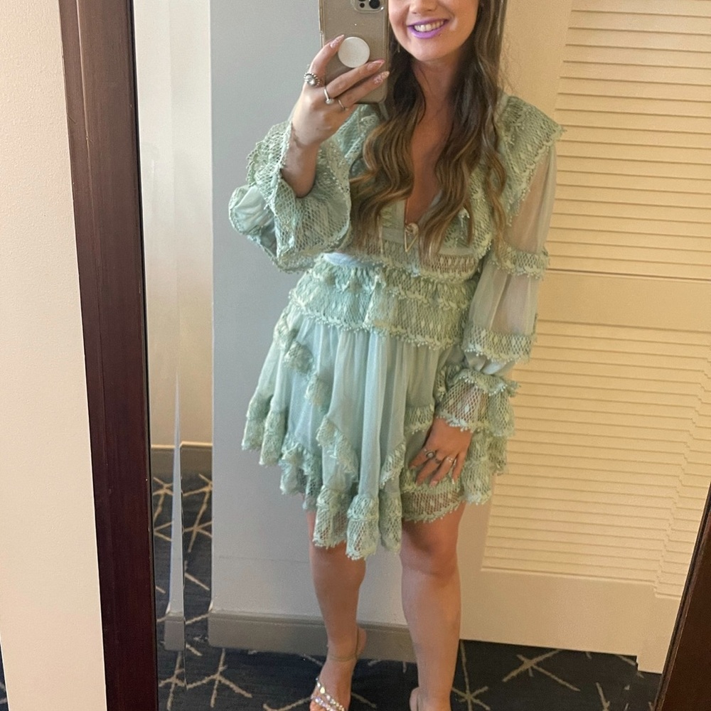 Mint Lace Up Mini Dress